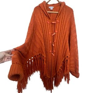 Jessica London Fringed Hooded Cardigan Poncho Sweater Plus Size
